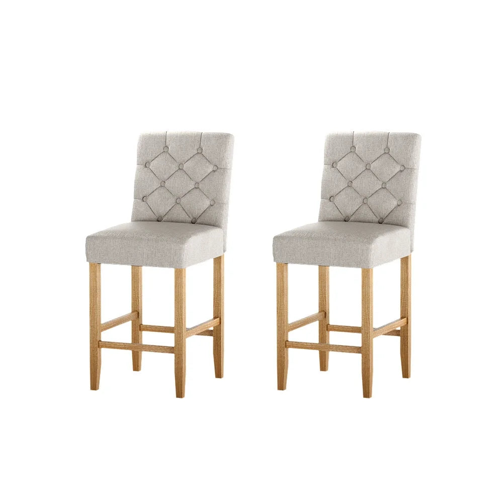 Bar Stools Set of 2 Linen Upholstered Chairs