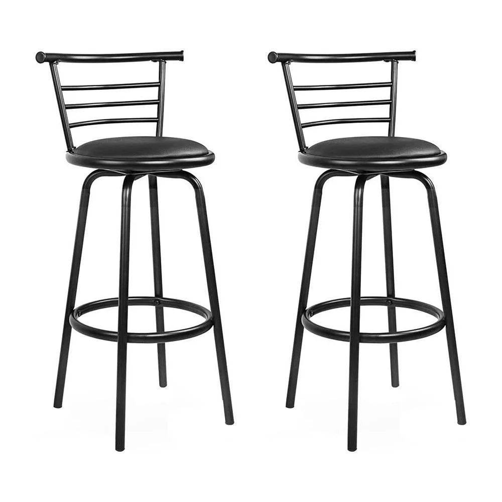 Bar Stools Set of 2 PU Leather - Black and Steel - Bar