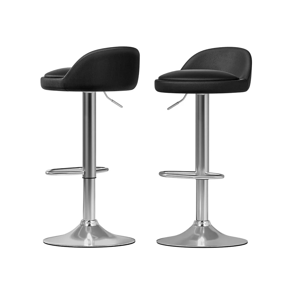 Bar Stools Set of 2 PU Leather Gas Lift - Black