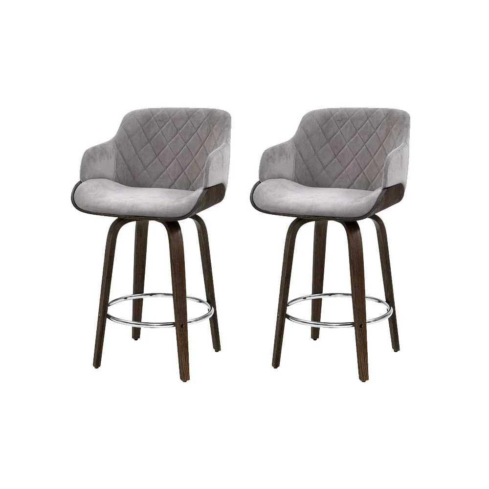 Bar Stools Set of 2 Swivel Velvet Padded Wooden