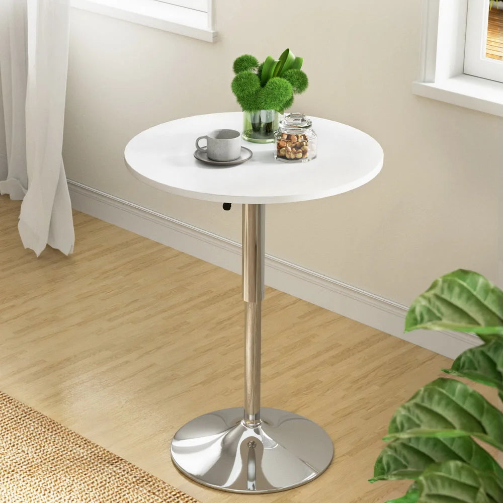 Bar Table Adjustable Gas Lift Wood/Metal White & Chrome
