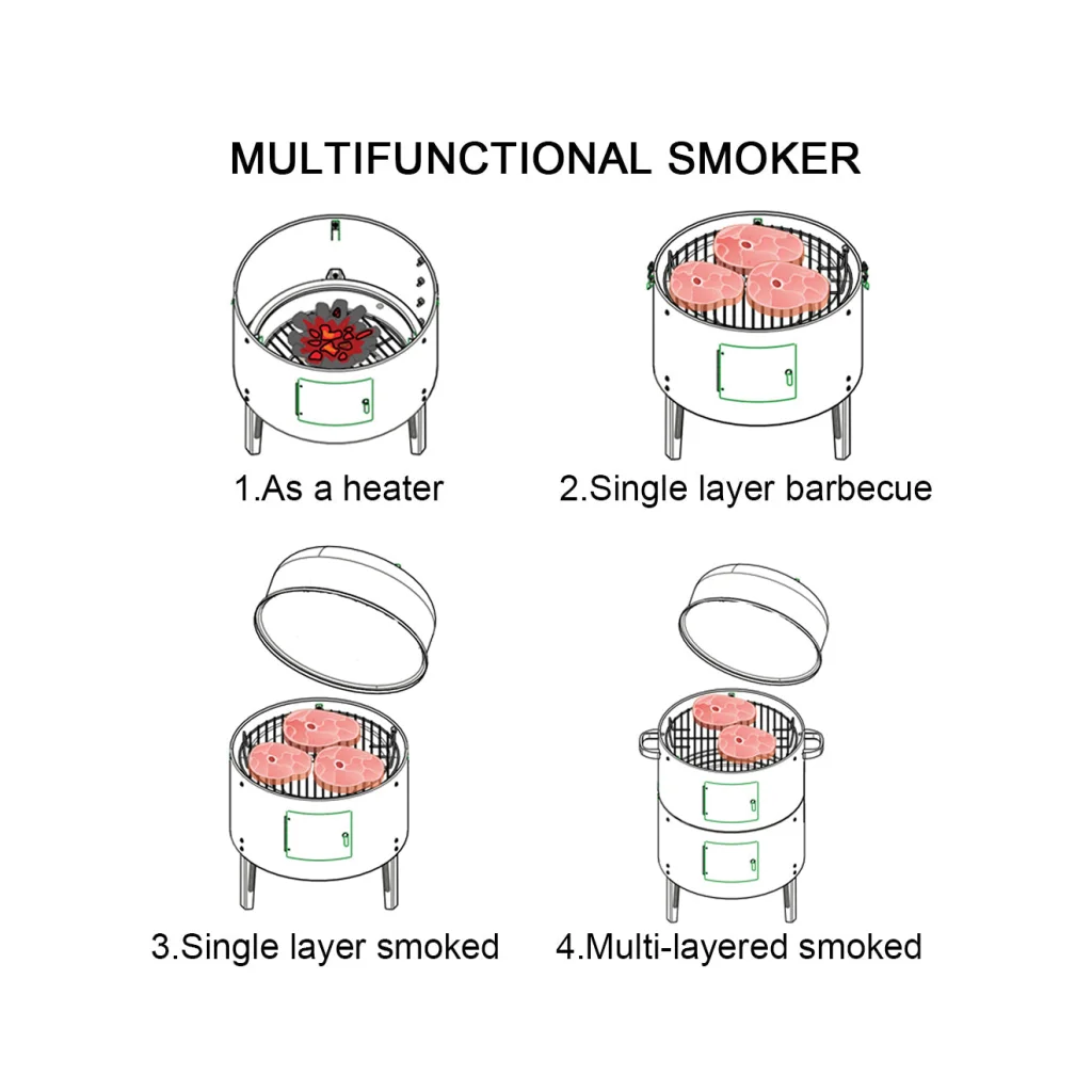 Barbecue Smoker Set Premium 2X 3-in-1 Outdoor Charcoal BBQ Grill for Camping Picnic Fishing