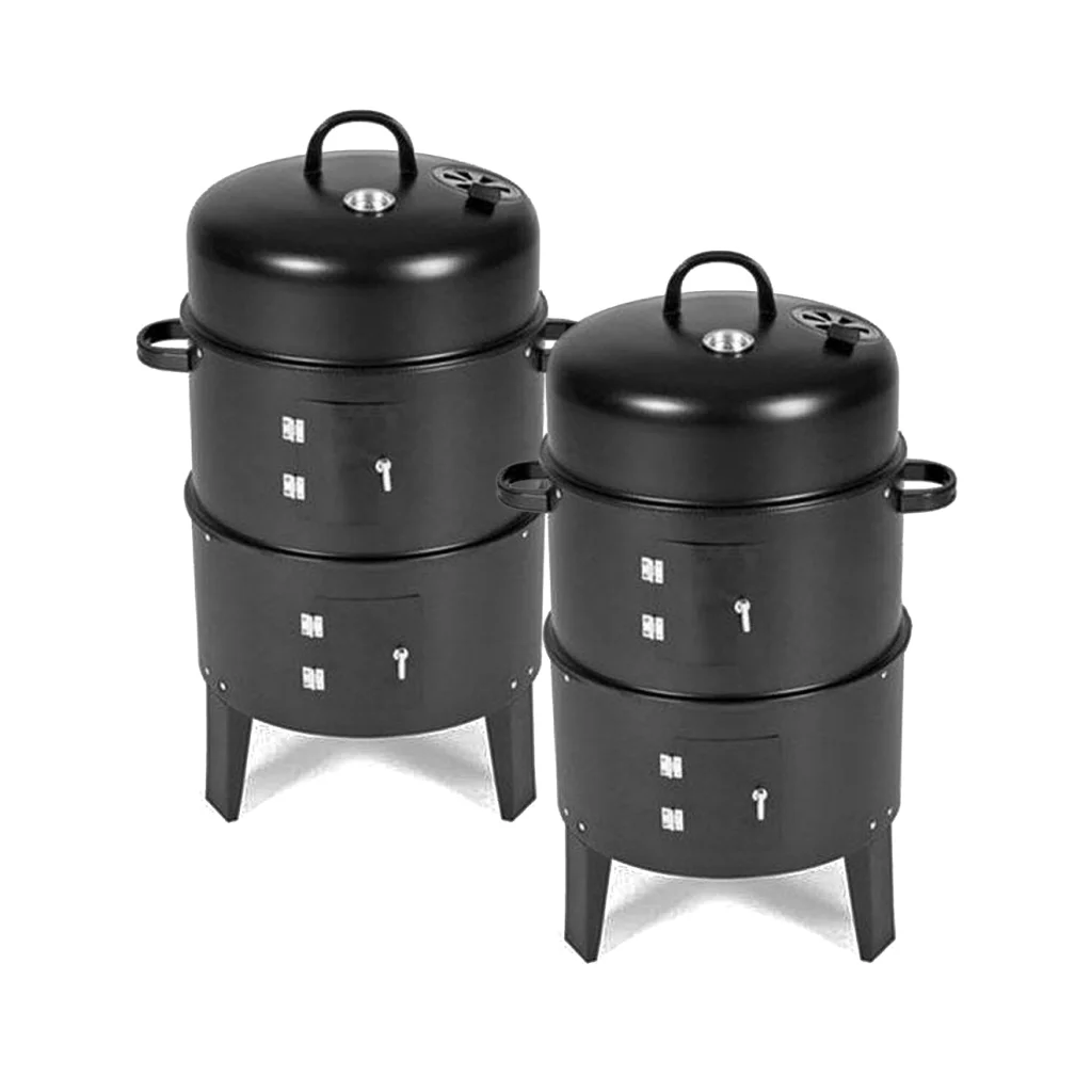 Barbecue Smoker Set Premium 2X 3-in-1 Outdoor Charcoal BBQ Grill for Camping Picnic Fishing