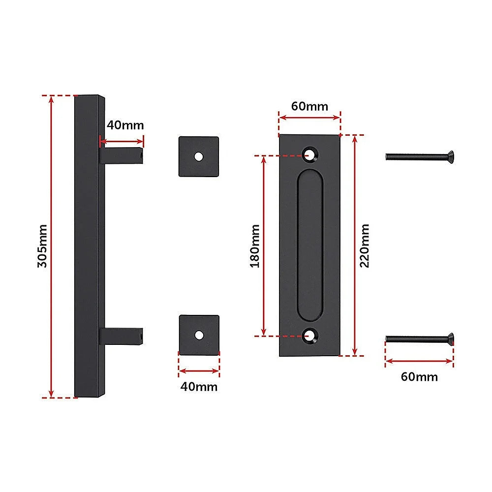 Barn Door Handle Set 12’’ Square Pull and Flush - Black