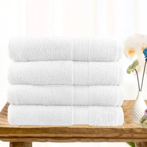 Bath Towels 4 Piece Ultra Light Cotton in White - Home &