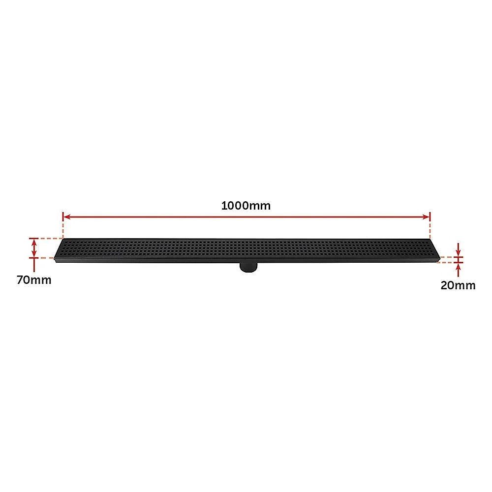 Bathroom Shower Black Grate Drain 1000mm with Centre Outlet