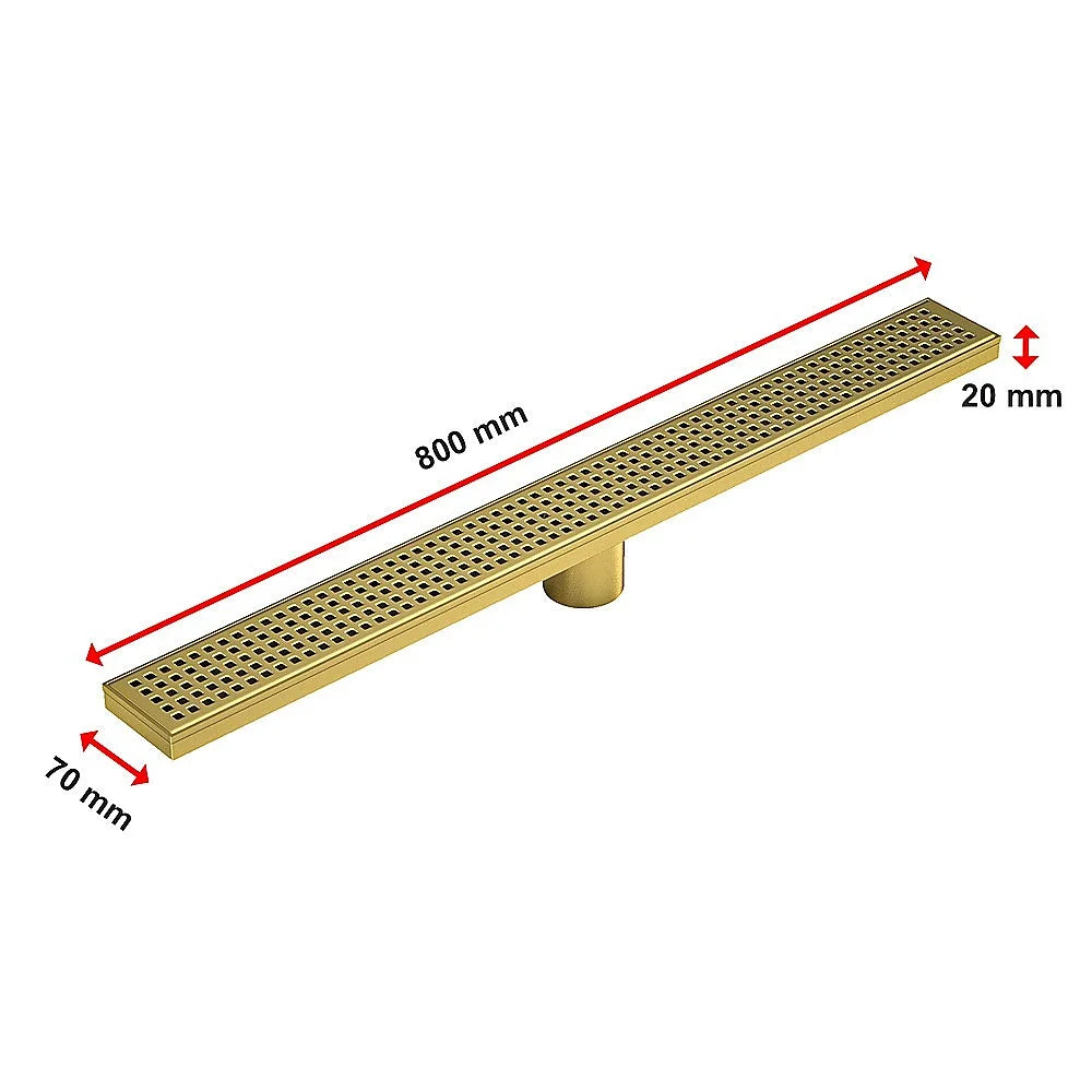 Bathroom Shower Brushed Brass Grate Drain 800mm with Centre