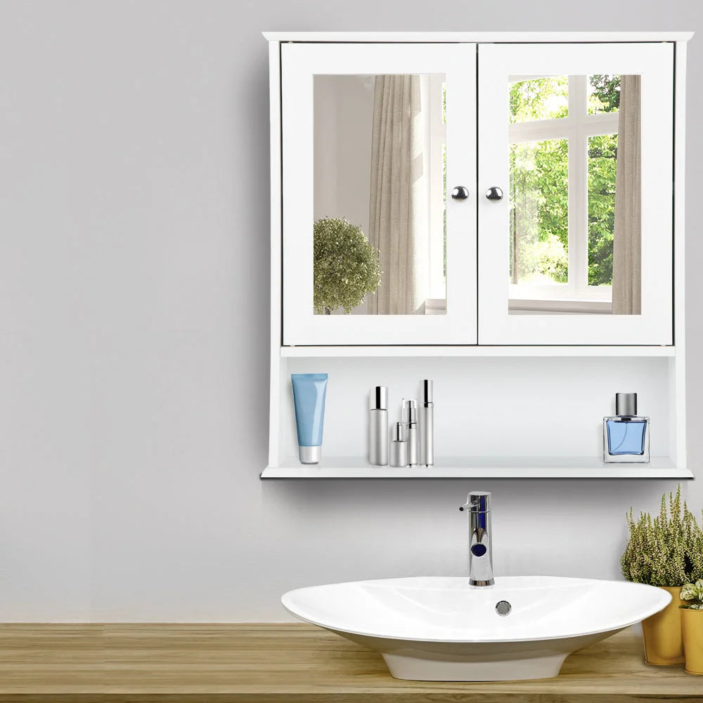Bathroom Storage Cabinet Tallboy with Mirror White