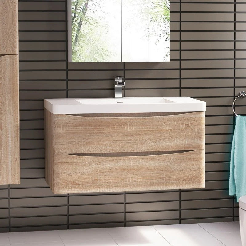 Bathroom Vanity Ancona Wall Hung 1200mm White Oak - Home &