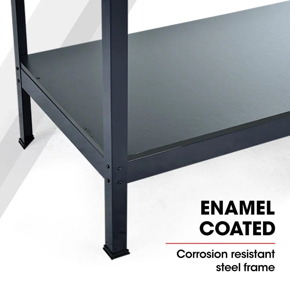 BAUMR-AG Steel Garage Workbench with LED Lights Pegboard