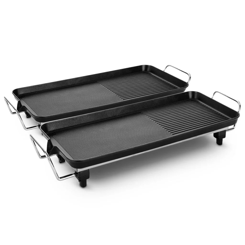 BBQ Teppanyaki Grill Premium 2X 48cm Non-Stick Hot Plate for Kitchen 3-5 Person