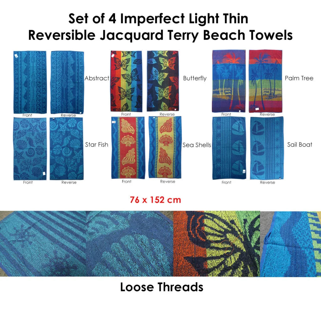 Beach Towels Set of 4 Imperfect Jacquard Terry Star Fish