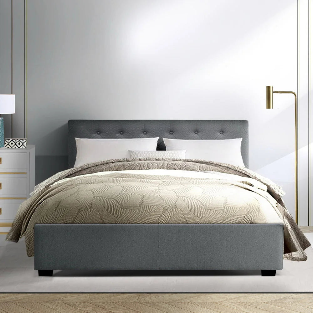 Bed Frame Double Fabric Gas Lift Storage Grey - Bedroom