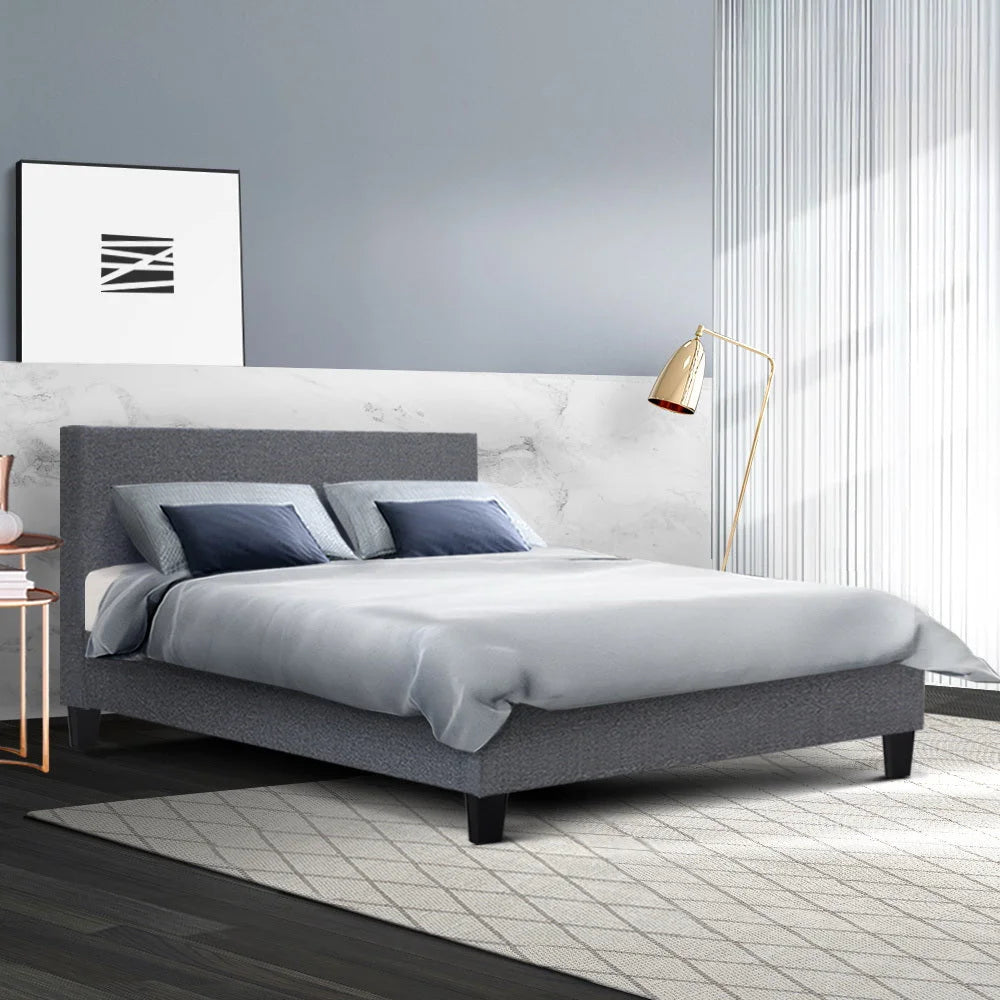 Bed Frame Double Fabric Grey - Bedroom