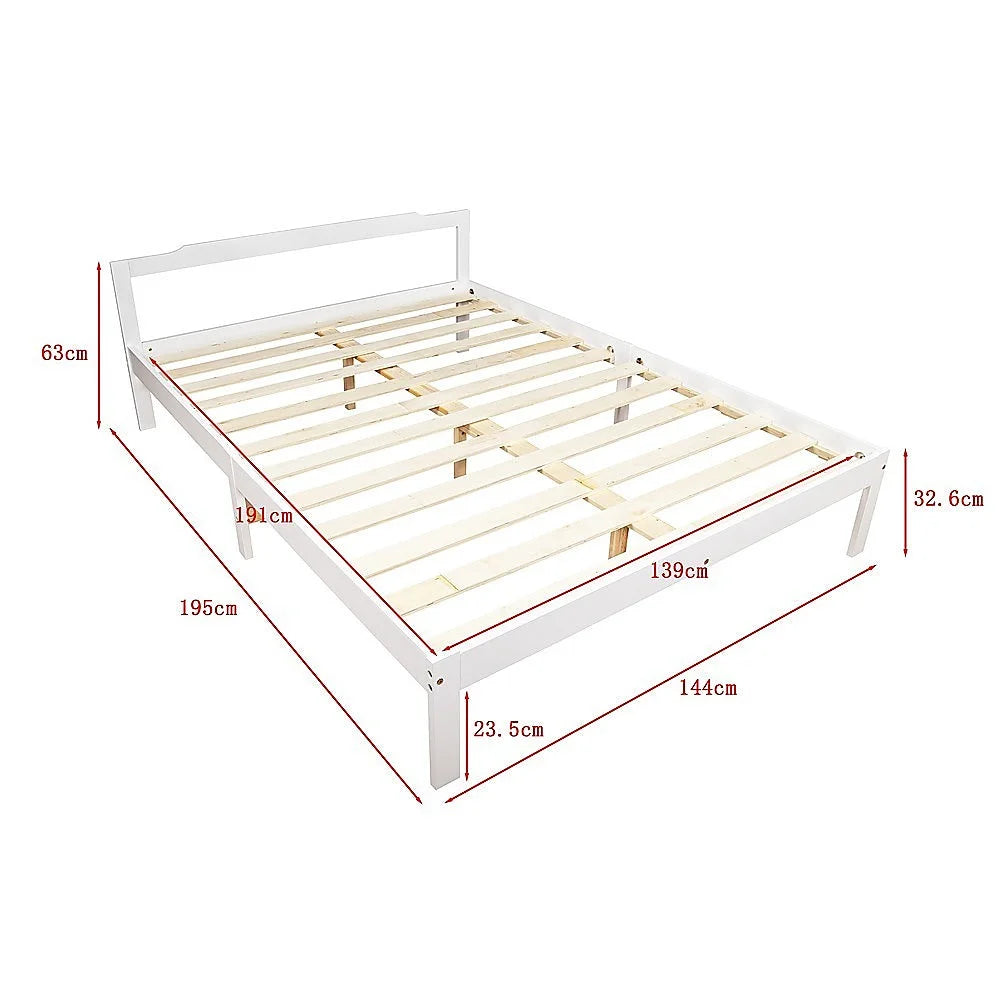 Bed Frame Double Wooden Home Furniture White - Furniture