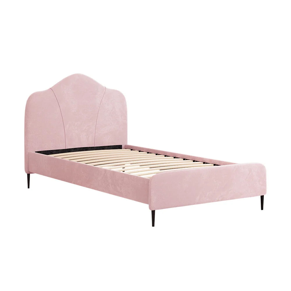 Bed Frame King Single Size Velvet - Pink OLAN - Furniture