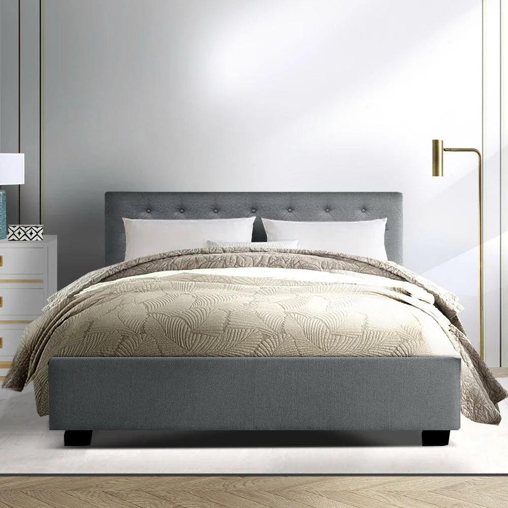 Bed Frame Queen Fabric Gas Lift Storage Grey - Bedroom