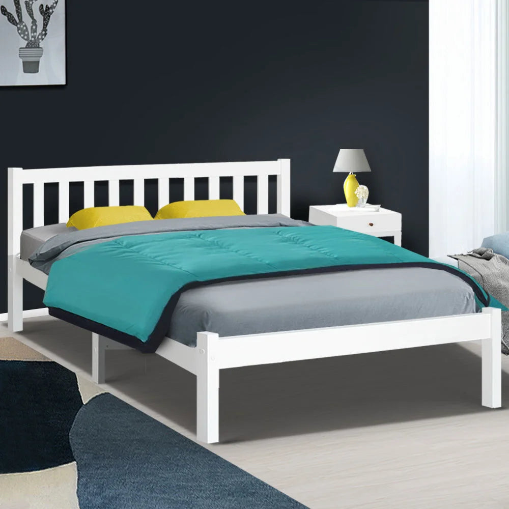 Bed Frame Queen Size Wooden - White SOFIE