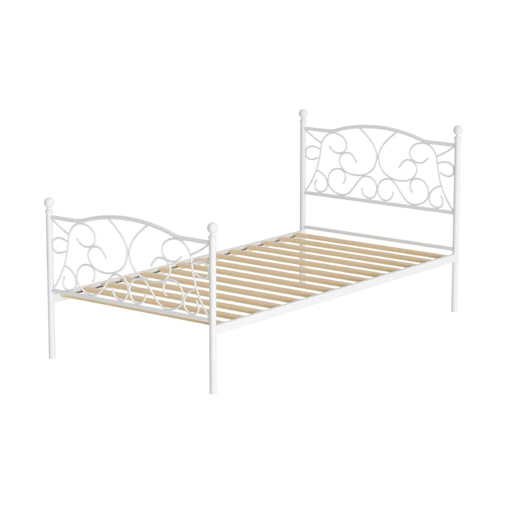 White metal bed frame with base single size platform