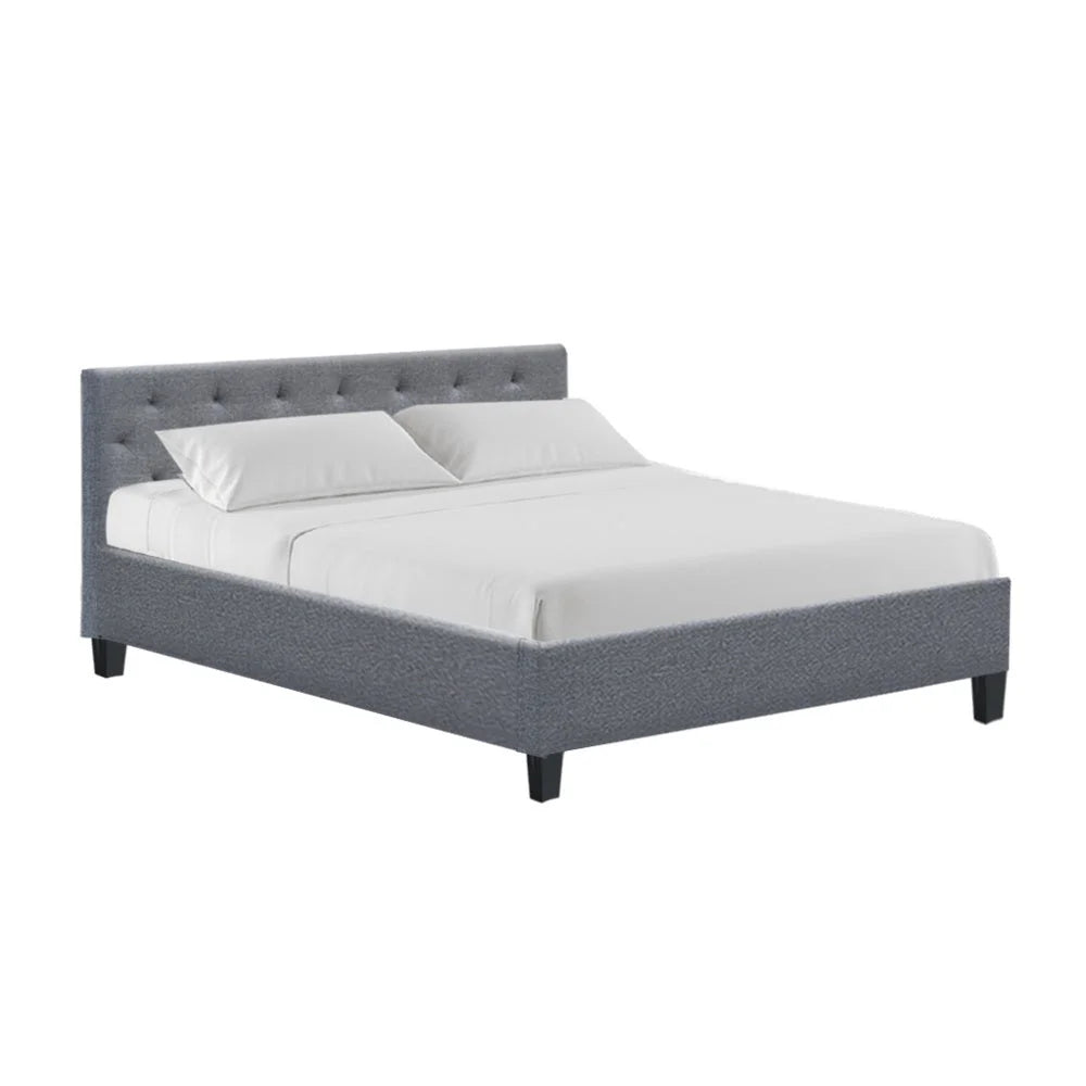 Bed Frame Vanke Fabric Grey Queen - Bedroom
