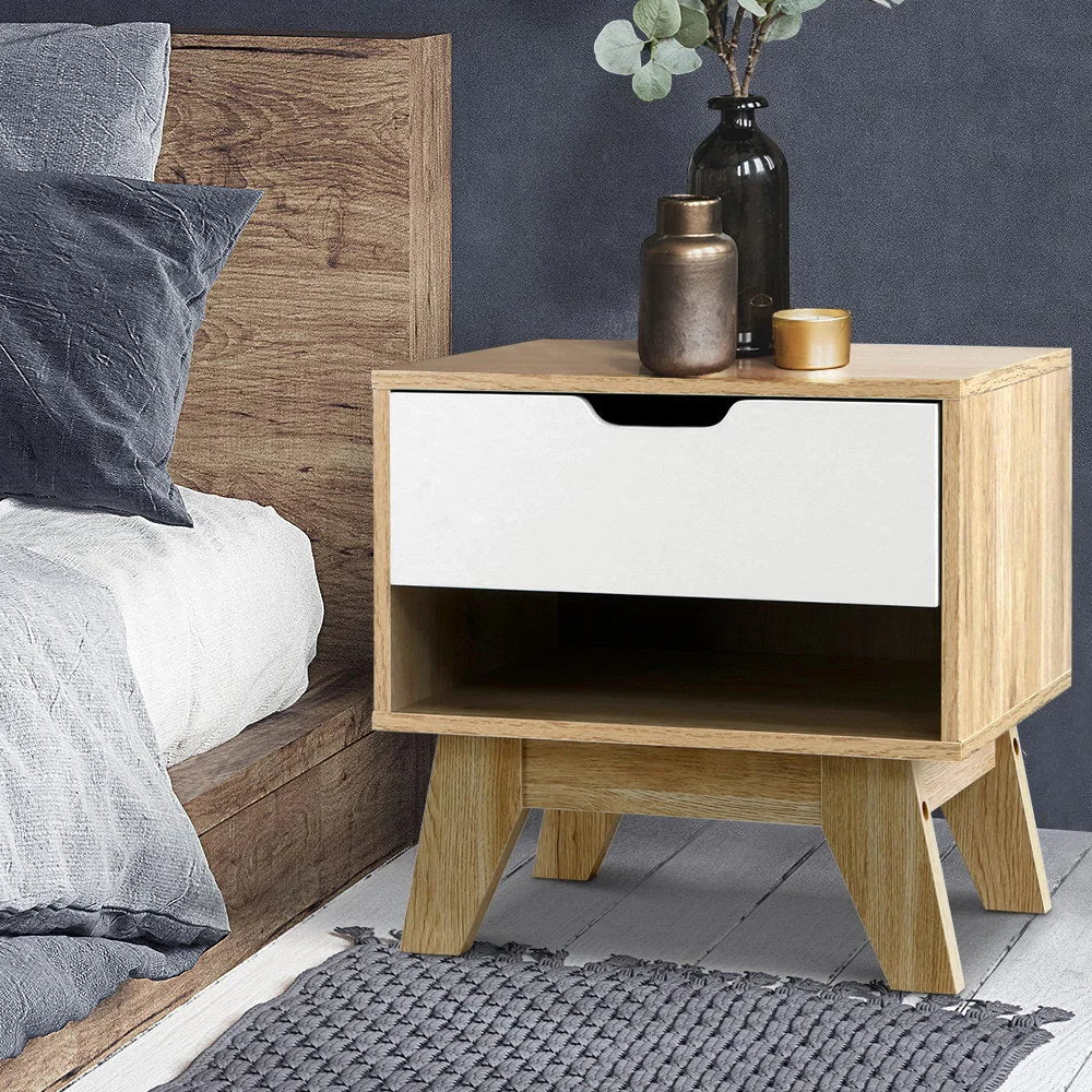 Bedside Table Drawer Nightstand Shelf Cabinet Storage Lamp