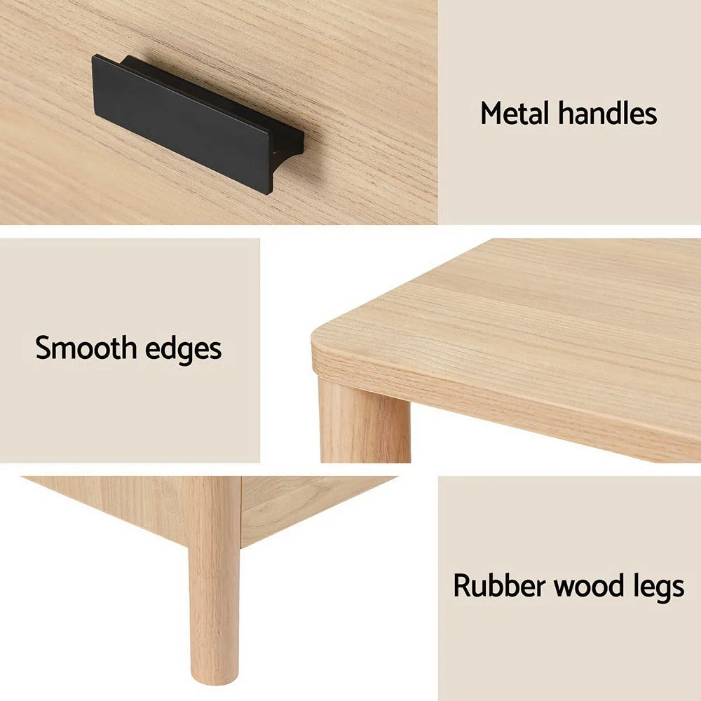 Bedside Table Nightstand 2 Drawers - Pine - Furniture