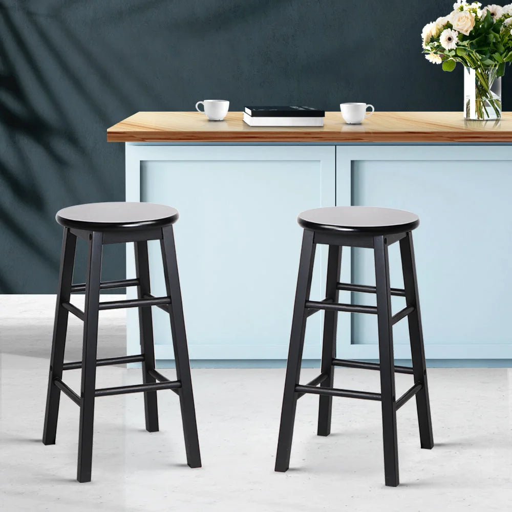 Beech Wood Backless Bar Stools (Set of 2) Black - Bar
