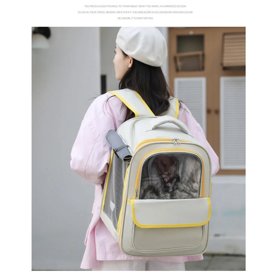Beige And Yellow Spacious Pet Carrier Backpack with Clear