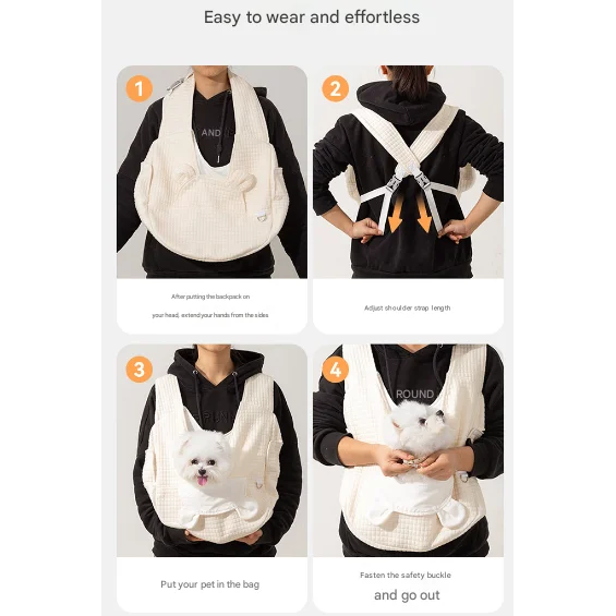 Beige Soft Quilted Pet Carrier Backpack - Front Pack
