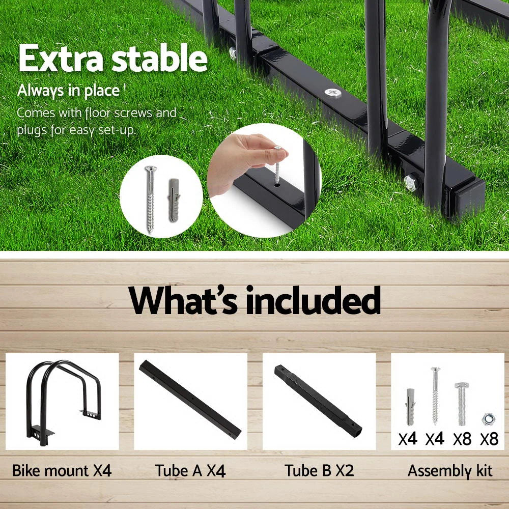 Bike Parking Rack Storage Stand - 4 Bicycle Instant Black