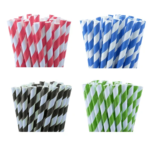 Biodegradable Paper Drinking Straws 200 Pack - Black White