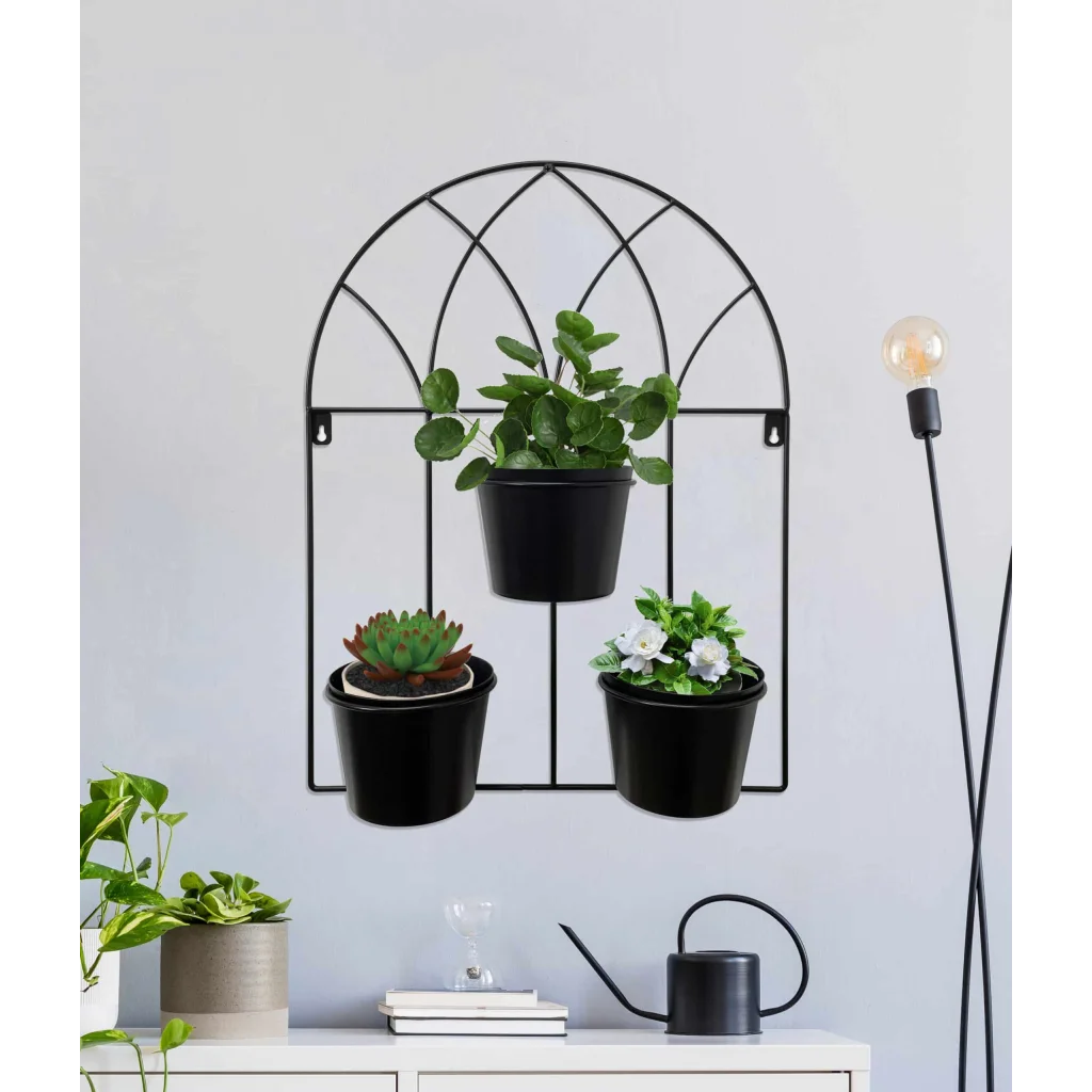 Black Arched 3 Pot Wall Planter 40x52cm - Home & Garden >