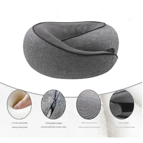 Black Ergonomic Memory Foam Travel Neck Pillow - U-Shaped