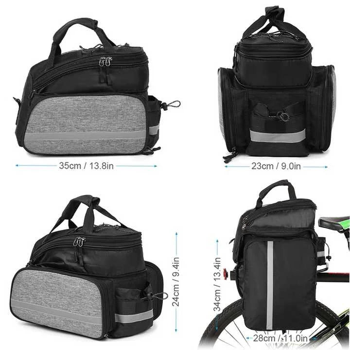 Black Insulated Bike Rear Rack Bag - Waterproof Storage Bag