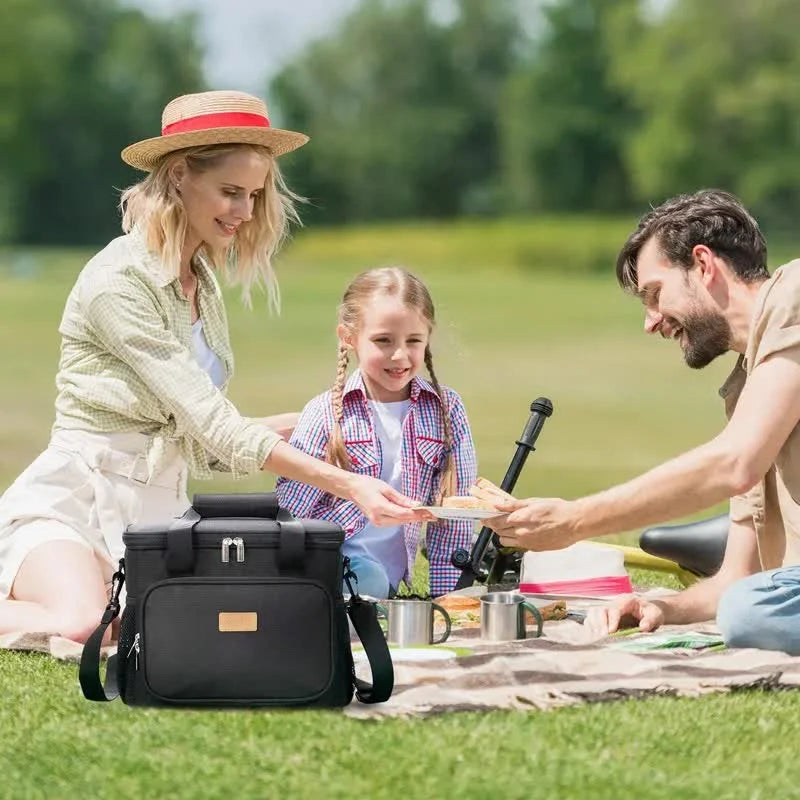 Black Large Capacity Picnic Bag - Waterproof PEVA Insulated