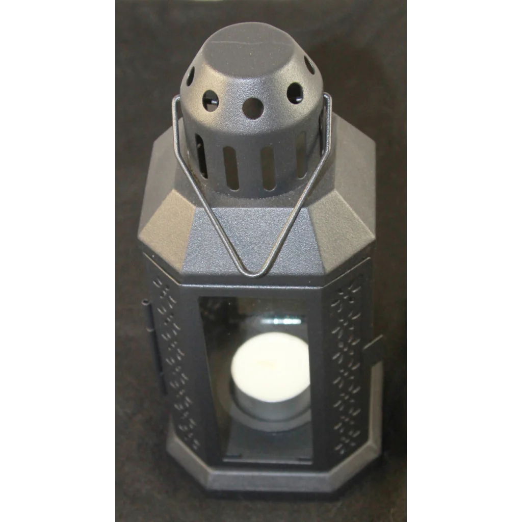 Black Metal Miners Lantern 21cm Tealight Candle Holder