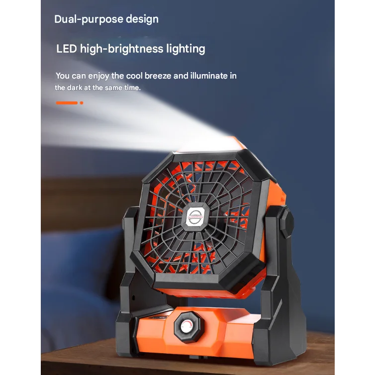 Black-orange Portable USB Camping Fan with 7800mAh Battery