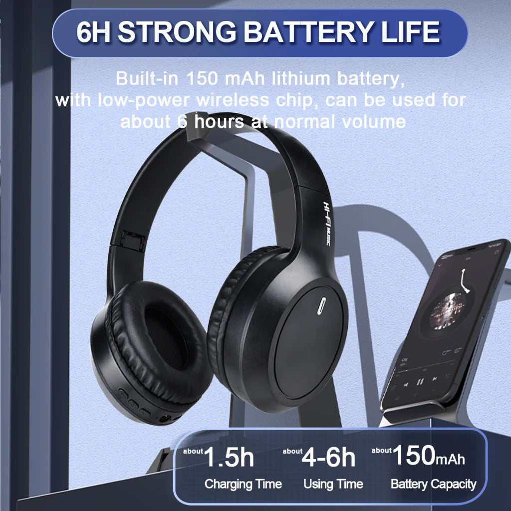 Black Over-Ear Wireless Headphones - Immersive Sound 360º