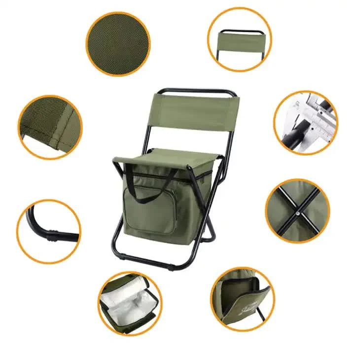 Black Portable 3-in-1 Folding Camping Chair with Storage