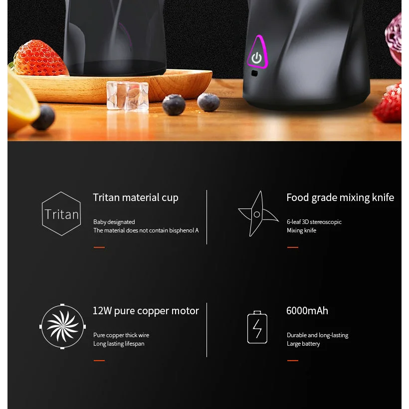 Black Portable High-Capacity Juicer Cup - Powerful Blender