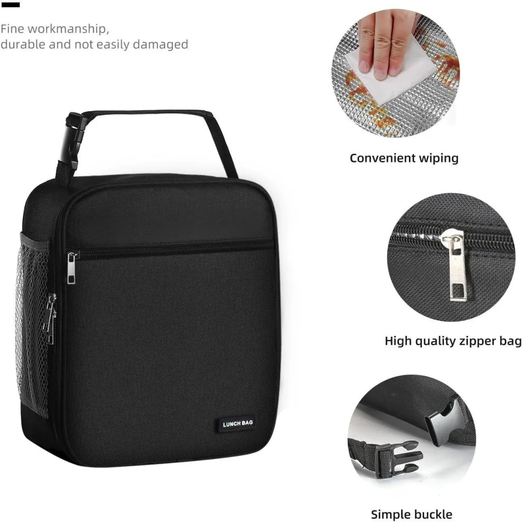 Black Set of 2 Handheld Insulated Lunch Bags for Food