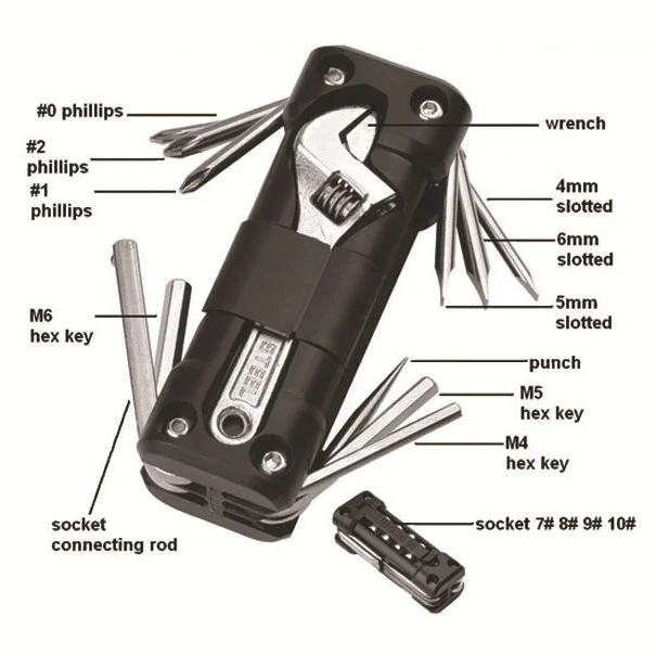 Black Versatile 16-in-1 Bike & Motorcycle Multi-Tool