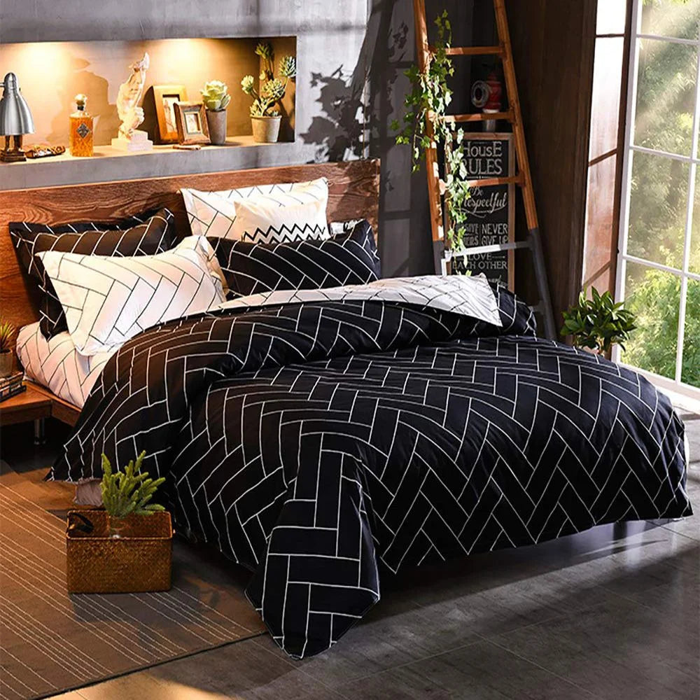 Black & White Duvet Quilt Cover Set Queen Size - Home &