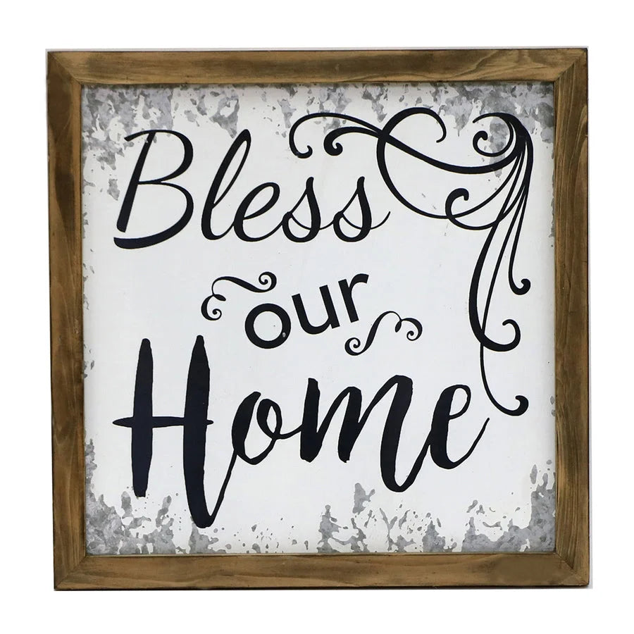 Bless Our Home Timber Framed Wall Art 40cm - Home & Garden