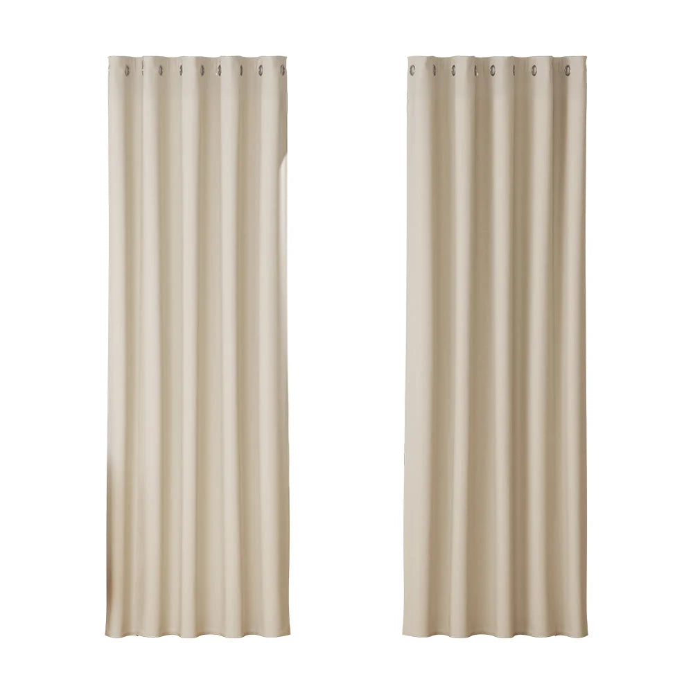 Beige 180x213cm blockout curtains eyelet with 2x blackout window curtain