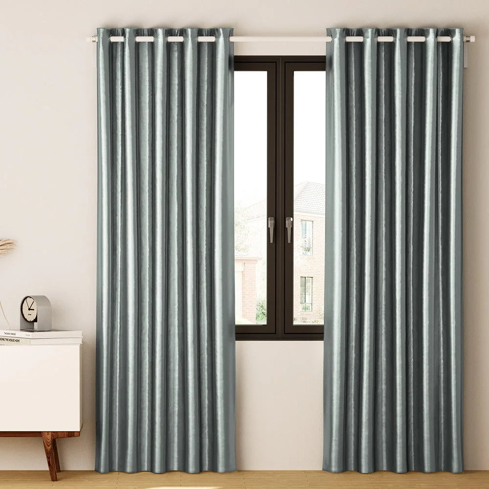 Blockout Curtains Eyelet Set of 2 - 180x213cm Grey Shine