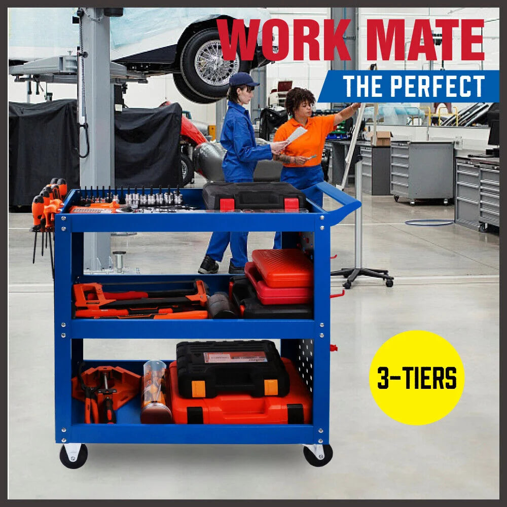 Blue 3-Tier Tool Cart Storage Trolley Toolbox Workshop