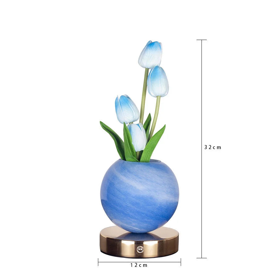 Blue Tulip Night Light - Floral Table Lamp for Bedroom