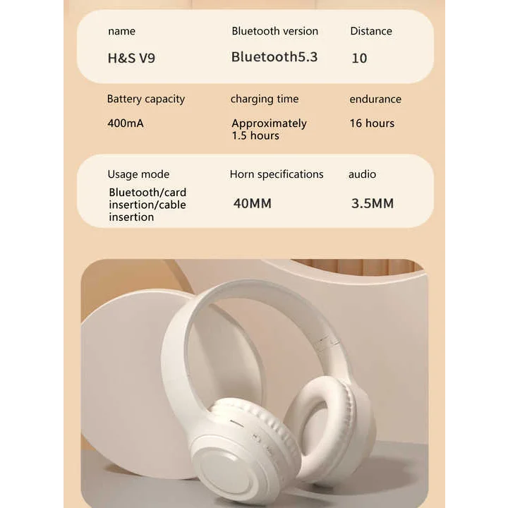 Blue Wireless Headphones - 400mAh 16H Playtime SD Card &