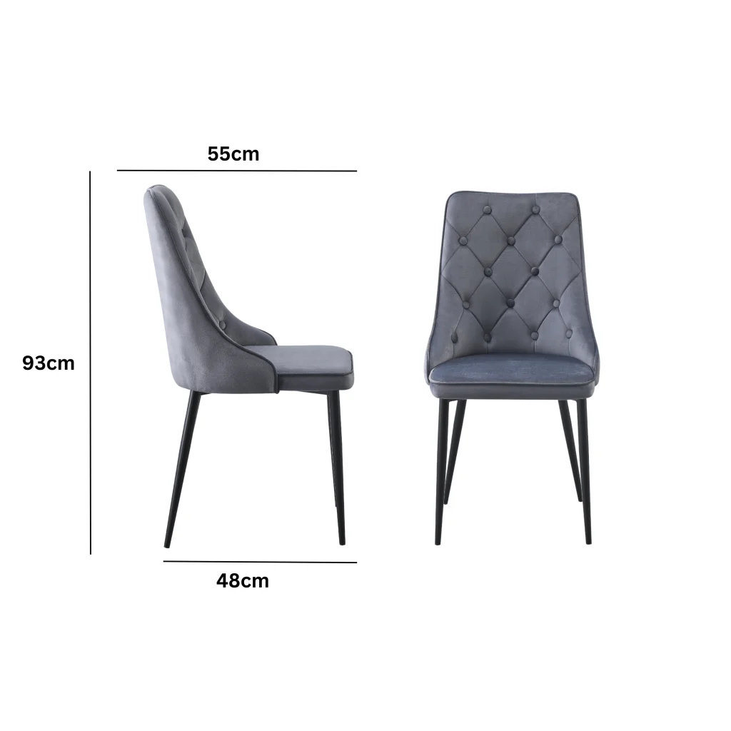 Button Tufted Black with Gold Legs Dining Chairs - Set of 4